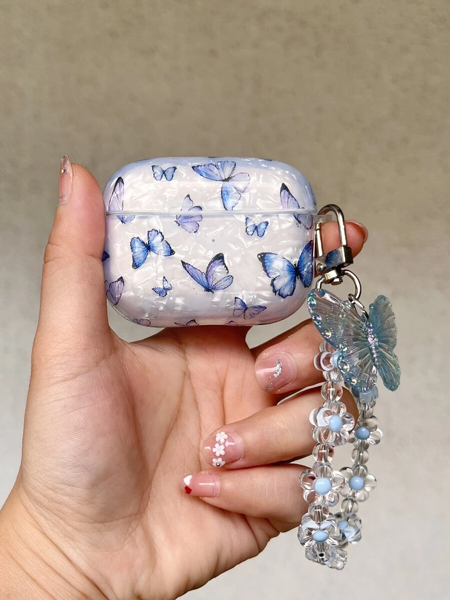 苹果手机饰品蝴蝶图案外壳 兼容 AirPods 兼容 Airpods1/2 AirPods Pro - 藍色 - 查看 1