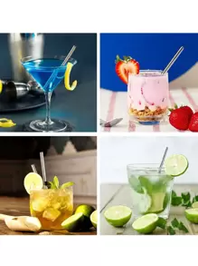 4/10pcs Stainless Steel Short Straws Set With Cleaning Brush, Suitable For Cocktail Glasses, Kitchen, Christmas Gift,School Supplies - Silver - View 3