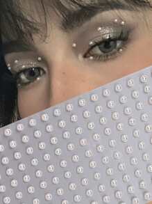 1pc Semi-circle Shaped Imitation Multi-colored Pearl Face Sticker For Diy Music Festivals, Y2k Cosplay And Dance Parties - White - View 1