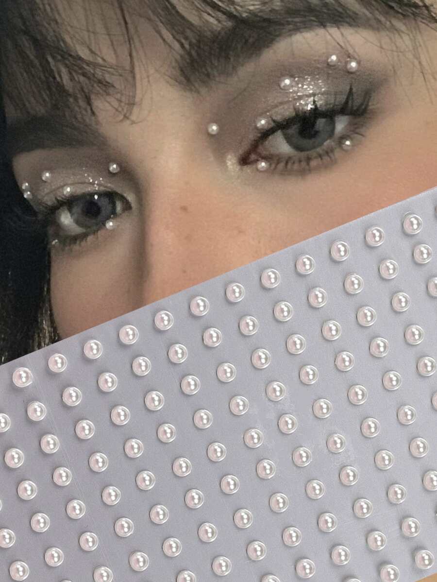 1pc Semi-circle Shaped Imitation Multi-colored Pearl Face Sticker For Diy Music Festivals, Y2k Cosplay And Dance Parties - White - View 1