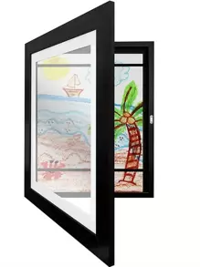 1 件，木制油画收纳盒带翻盖艺术画框开口艺术品相框可更换艺术品展示收纳框用于绘画制作卧室配件房间装饰，磁性翻盖相框 - 黑色 - 查看 5