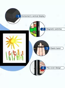 1 件，木制油画收纳盒带翻盖艺术画框开口艺术品相框可更换艺术品展示收纳框用于绘画制作卧室配件房间装饰，磁性翻盖相框 - 黑色 - 查看 6