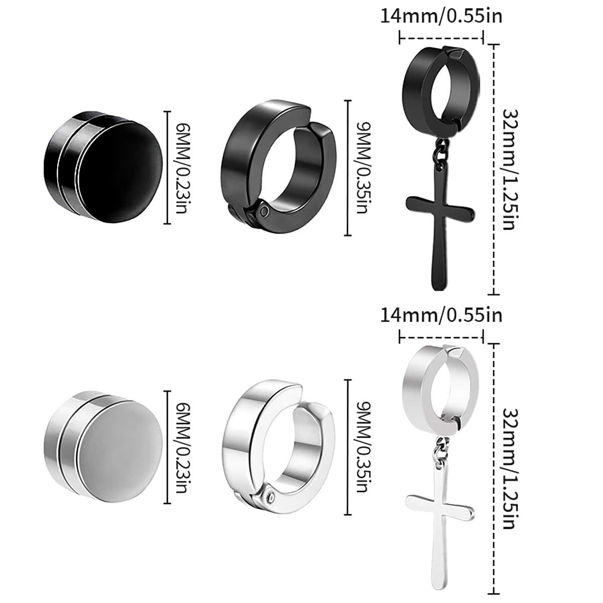 6 Pairs Clip On Earrings For Men Boys Stainless Steel Stud