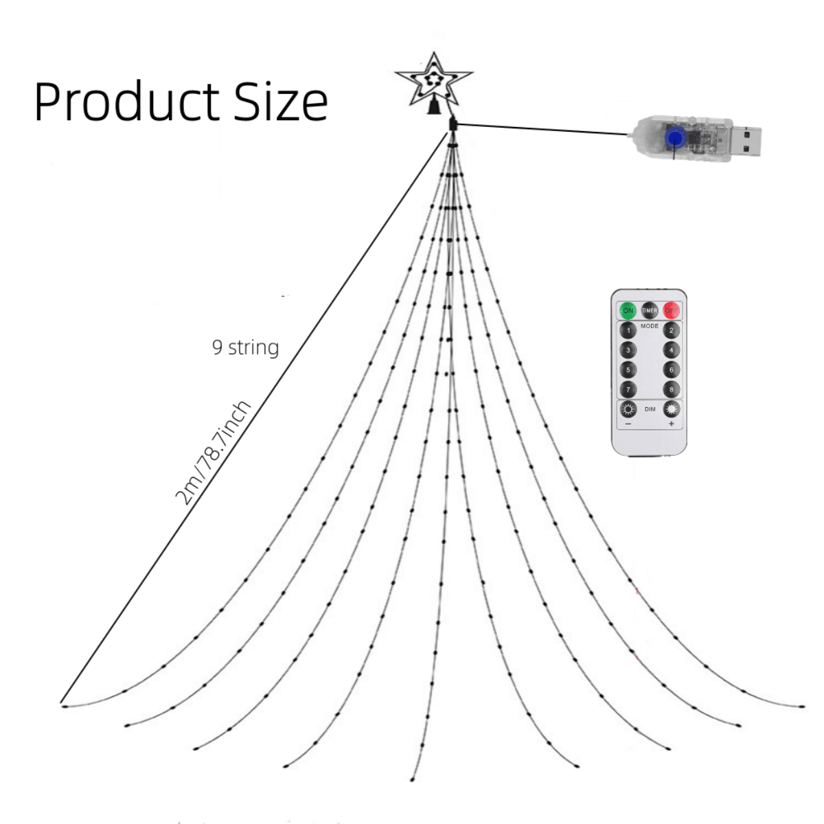 1 Pentagram Christmas decorative light, 9 strip 2m/6.56ft,USB power