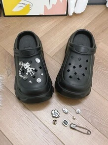 Guốc Punk Có Lỗ Thông Hơi Cho Nữ, Trang Trí Kim Loại & Rhinestone Thiết Kế Rỗng Guốc EVA - màu đen - Xem 2