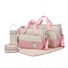 Multifunctional Diaper Bag Large Capacity Diaper Backpack 5pcs/set Mommy Shoulder Bag For Mother & Baby - Pink - View 2