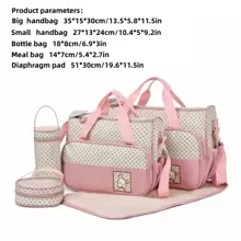 Multifunctional Diaper Bag Large Capacity Diaper Backpack 5pcs/set Mommy Shoulder Bag For Mother & Baby - Pink - View 1
