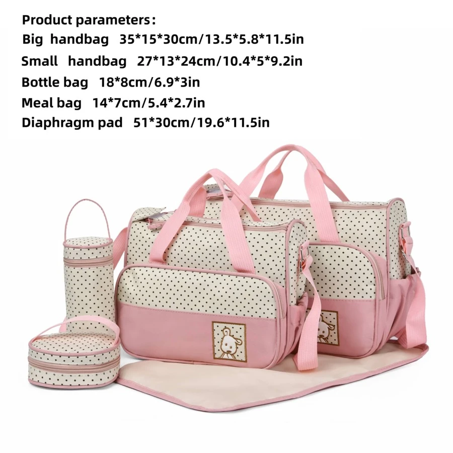 Multifunctional Diaper Bag Large Capacity Diaper Backpack 5pcs/set Mommy Shoulder Bag For Mother & Baby - Pink - View 1