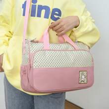 Multifunctional Diaper Bag Large Capacity Diaper Backpack 5pcs/set Mommy Shoulder Bag For Mother & Baby - Pink - View 3