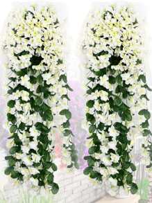 1bunch, 85cm/33.5inch Violet Hanging Flowers Artificial Decor  Petal Silk Violet Simulation Hanging Plant Faux Hanging Royal Violets Hanging Purple Artificial Orchid For Home Garden Wedding Indoor Outdoor Decor - White - View 1