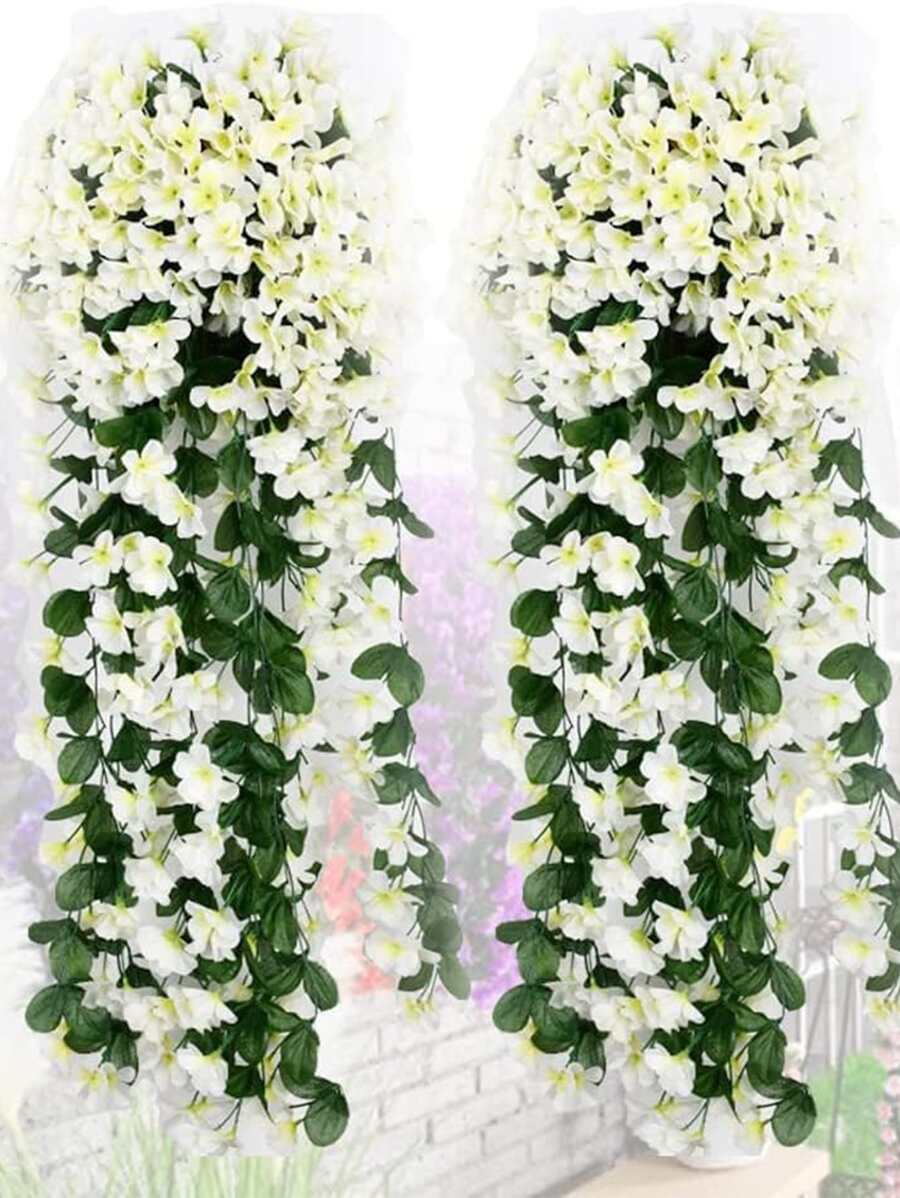 1bunch, 85cm/33.5inch Violet Hanging Flowers Artificial Decor Petal Silk Violet Simulation Hanging Plant Faux Hanging Royal Violets Hanging Purple Artificial Orchid For Home Garden Wedding Indoor Outdoor Decor - White - View 1