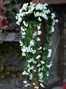 1bunch, 85cm/33.5inch Violet Hanging Flowers Artificial Decor  Petal Silk Violet Simulation Hanging Plant Faux Hanging Royal Violets Hanging Purple Artificial Orchid For Home Garden Wedding Indoor Outdoor Decor - White - View 2