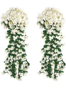 1bunch, 85cm/33.5inch Violet Hanging Flowers Artificial Decor  Petal Silk Violet Simulation Hanging Plant Faux Hanging Royal Violets Hanging Purple Artificial Orchid For Home Garden Wedding Indoor Outdoor Decor - White - View 3