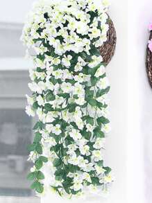 1bunch, 85cm/33.5inch Violet Hanging Flowers Artificial Decor  Petal Silk Violet Simulation Hanging Plant Faux Hanging Royal Violets Hanging Purple Artificial Orchid For Home Garden Wedding Indoor Outdoor Decor - White - View 7