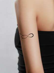 4張花卉和字母圖案紋身貼紙 - 黑色 - 查看 9