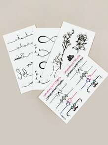 4張花卉和字母圖案紋身貼紙 - 黑色 - 查看 5