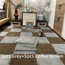 10pcs/pack Plush Foam Interlocking Puzzle Floor Mats, Soft Square Carpet For Home Decoration - Grey - View 9