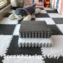 10pcs/pack Plush Foam Interlocking Puzzle Floor Mats, Soft Square Carpet For Home Decoration - Grey - View 8