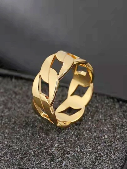 1pc Fashion Casual Couple Rings - Titanium Steel Men's Rings With Personalized Hollow Braided Chain Design For Men, Vintage Globe Surface Rings, Street Rock Hip-Hop Style Single Ring, Popular Accessories