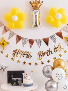 金三角派对三角旗横幅和生日快乐横幅，纸三角彩旗花环装饰，反光镜生日字母横幅，圣诞节 - 2個/套 - 查看 6