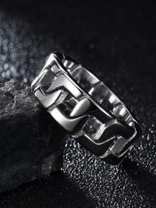 1pc Fashionable Casual Couple Rings, Titanium Steel Men's Ring With Personalized Hollow Twisted Chain Design, Flat Surface Ring, Retro, Street, Rock, Hip-Hop Style, Popular Accessory
