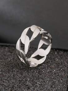 1pc Fashionable Casual Couple Rings, Titanium Steel Men's Ring With Personalized Hollow Twisted Chain Design, Flat Surface Ring, Retro, Street, Rock, Hip-Hop Style, Popular Accessory