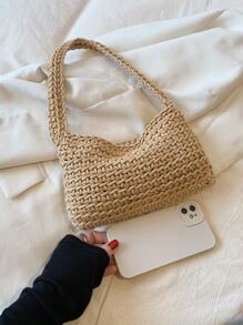 1入塊色卡其色編織肩背包