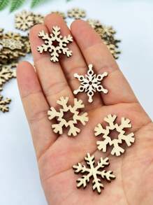 50入組混合diy木質雪花裝飾品,木質聖誕樹掛飾雪花吊墜,聖誕派對家庭辦公室酒吧新年裝飾用品 - 棕色 - 查看 6