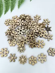 50入組混合diy木質雪花裝飾品,木質聖誕樹掛飾雪花吊墜,聖誕派對家庭辦公室酒吧新年裝飾用品 - 棕色 - 查看 1