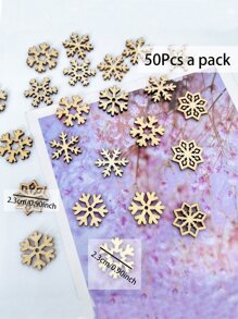 50入組混合diy木質雪花裝飾品,木質聖誕樹掛飾雪花吊墜,聖誕派對家庭辦公室酒吧新年裝飾用品 - 棕色 - 查看 5