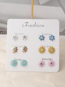 1 Card/12pcs Fashionable Multicolor Floral Design Ins Style Cute & Versatile Small Stud Earrings, Suitable For Holiday Travel - Multicolor - View 2