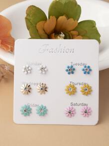 1 Card/12pcs Fashionable Multicolor Floral Design Ins Style Cute & Versatile Small Stud Earrings, Suitable For Holiday Travel - Multicolor - View 1