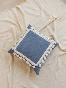 1pc Grey Geometric Design Tassel Decorative Throw Pillow Cover, Without Filler, For Sofa Home Decor - Dark Grey - View 2