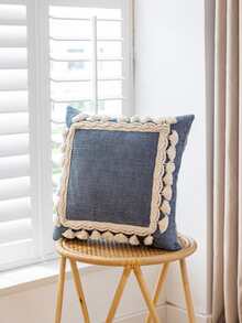 1pc Grey Geometric Design Tassel Decorative Throw Pillow Cover, Without Filler, For Sofa Home Decor - Dark Grey - View 3