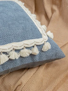 1pc Grey Geometric Design Tassel Decorative Throw Pillow Cover, Without Filler, For Sofa Home Decor - Dark Grey - View 4