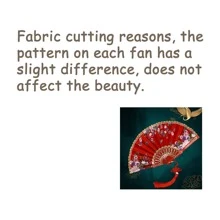 1入組刺繡和傳統結裝飾折疊扇吊飾，紅金邊緣古董風格