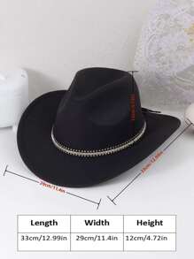 Estilo boho - 1 pieza Elegante y de moda sombrero de vaquera negro tejido para mujer con borde ancho, adecuado para uso diario - Negro - Ver 7