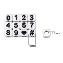 100/200pcs Acrylic Black Square Beads With White Base, Clean Hole Painting Digit Symbols Beads For Bracelet, Necklace, Earrings, Keychain, Phone Charm, Anklet, Beading DIY Jewelry Making, Party Gifts