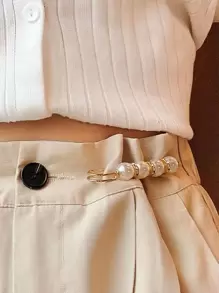 1 套 6 件白色珍珠装饰腰部延长钩和锌合金别针，适用于服装 - 白色 - 查看 2