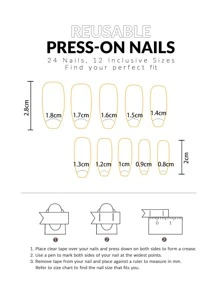 24 piezas Puntas de uñas plata gris longitud mediana fino brillar - Plateado - Ver 4