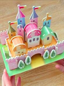 1件套DIY模型組裝彩虹城堡益智玩具適用於孩子們智力發展 - 紅色 - 查看 2