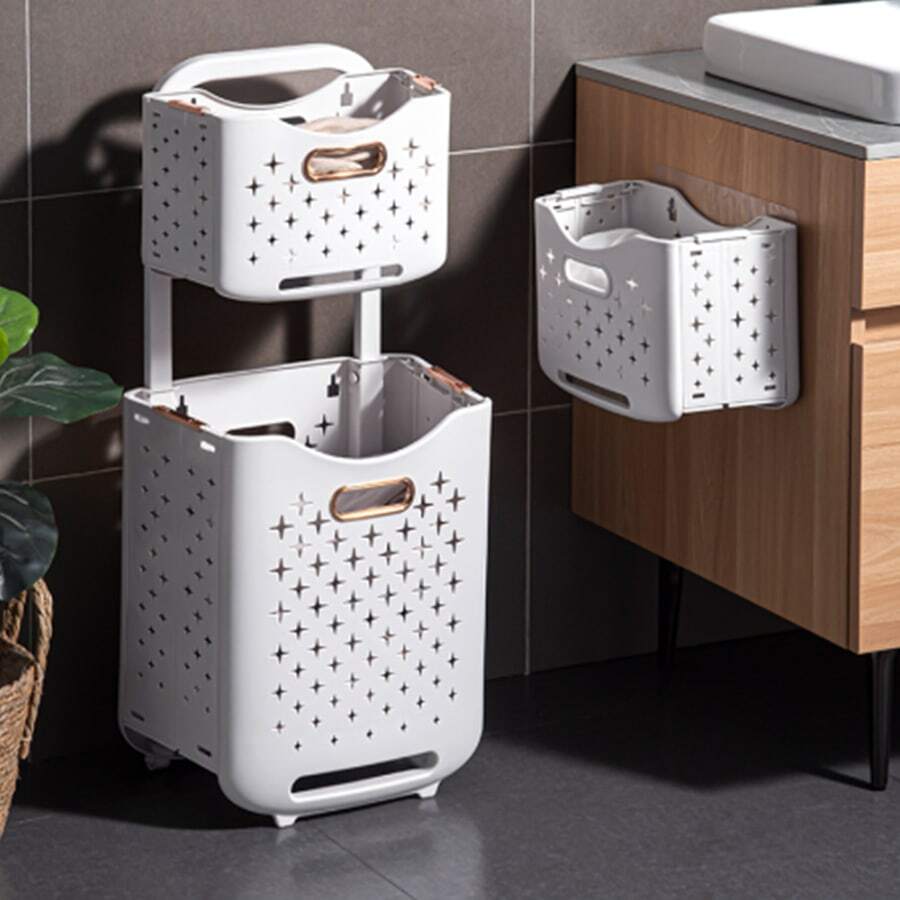 1 Miếng Gấp lại Giỏ giặt Quần áo Lưu trữ Kích thước lớn Treo tường Bẩn Quần áo Hộp đựng Đối với Phòng tắm Và Phòng ngủ - Trắng - trắng - Xem 1