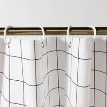 Multi-function Shower Curtain With Storage Pocket, Waterproof Phone Holder Shower Curtain - Black and White - View 3