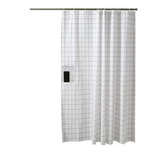 Multi-function Shower Curtain With Storage Pocket, Waterproof Phone Holder Shower Curtain - Black and White - View 5