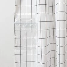 Multi-function Shower Curtain With Storage Pocket, Waterproof Phone Holder Shower Curtain - Black and White - View 6