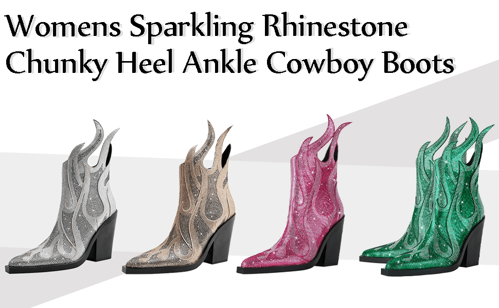 YIYA Womens Cowboy Boots For Christmas Party Sparkling Rhinestone