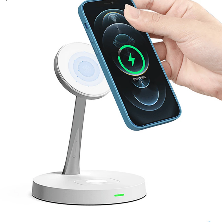 TIMESS 3 in 1 Stand Magnetic Wireless Charger night light Compatible With iPhone 14 13 12 Pro Max Qi Fast Charger for Watch 8 7 6 5 - White - View 1