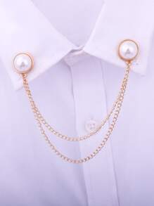 1pc Simple And Stylish Round Faux Pearl Collar Chain, Men's Shirt Accessory