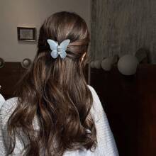 1pc Matte Jelly Color Butterfly Claw Clip For Women, Retro Style For Summer Date - Blue - View 1
