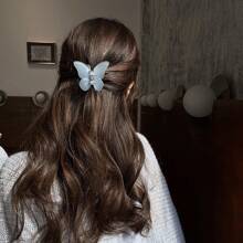 1pc Matte Jelly Color Butterfly Claw Clip For Women, Retro Style For Summer Date - Blue - View 6